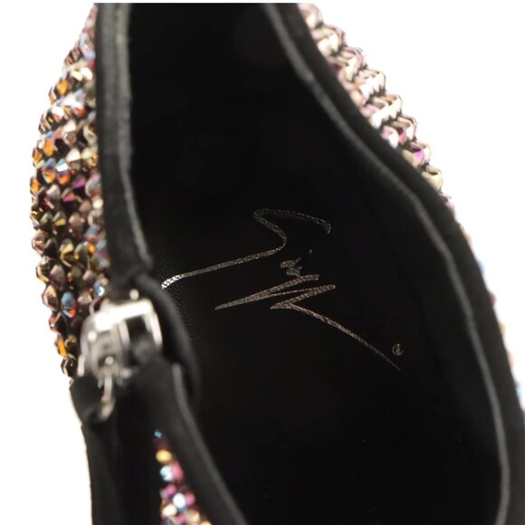 AUTH Giuseppe Zanotti No Heel Platform Bootie w/ Multicolored Swarovski Crystals - Picture 3 of 5